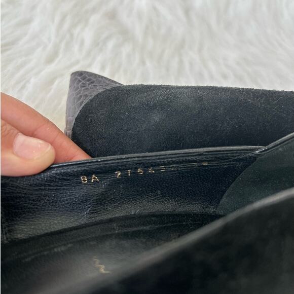 YSL Yves Saint Laurent Tribute Black Suede Purple Platform Pumps Size 38 7.5 - Picture 9 of 9